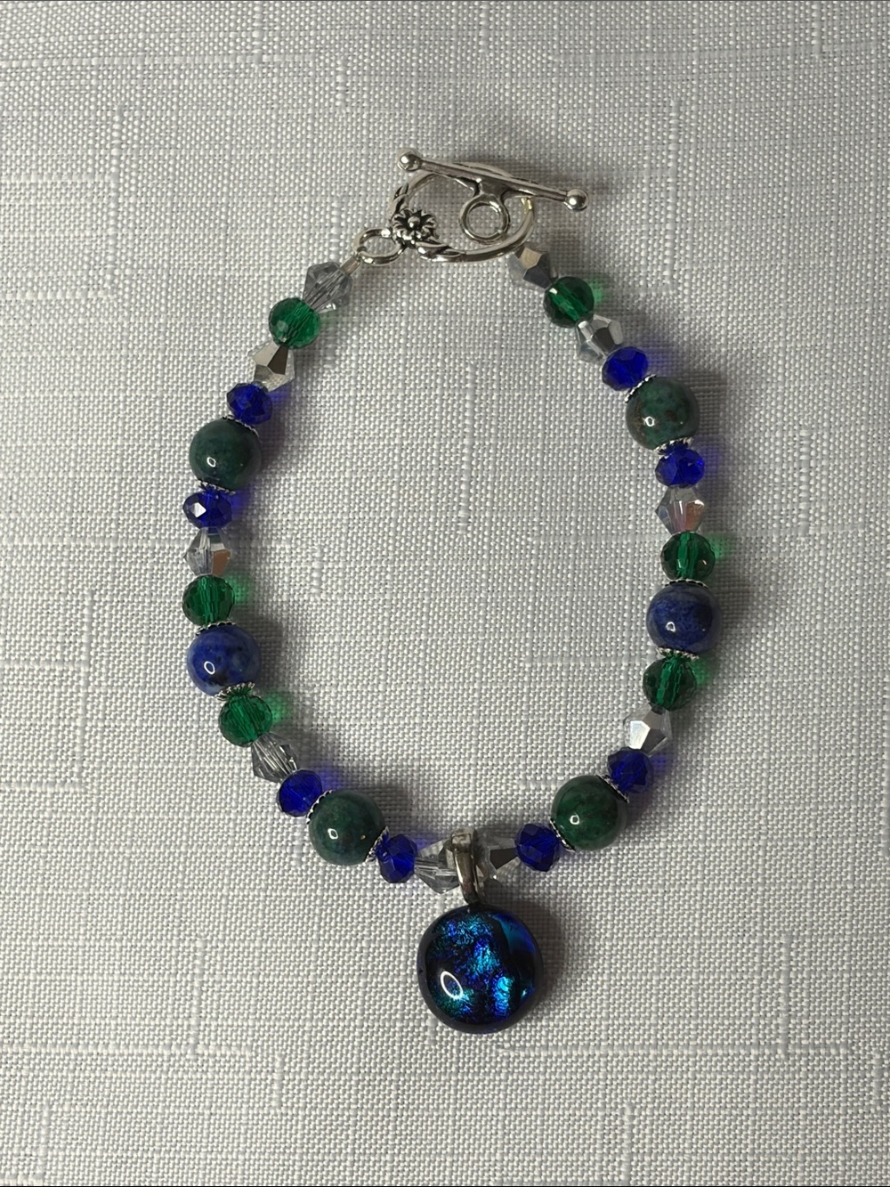 Handcrafted Phoenix Lapis and Dichroic Glass Bracelet
